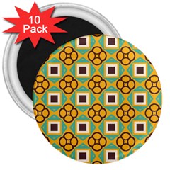 Flowers And Squares Pattern                                            			3  Magnet (10 Pack) by LalyLauraFLM