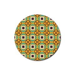 Flowers And Squares Pattern                                            			rubber Coaster (round) by LalyLauraFLM