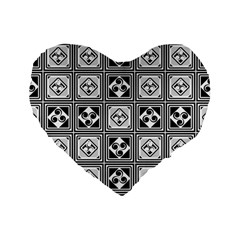 Black And White Standard 16  Premium Flano Heart Shape Cushions