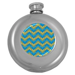 Blue And Yellow Round Hip Flask (5 Oz) by FunkyPatterns