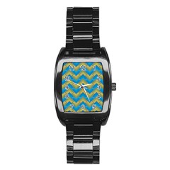 Blue And Yellow Stainless Steel Barrel Watch