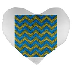 Blue And Yellow Large 19  Premium Flano Heart Shape Cushions