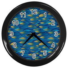 Blue Waves Wall Clocks (black) by FunkyPatterns