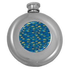 Blue Waves Round Hip Flask (5 Oz) by FunkyPatterns