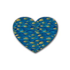 Blue Waves Rubber Coaster (heart)  by FunkyPatterns