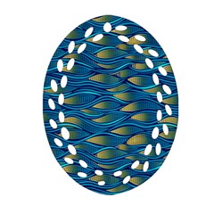 Blue Waves Ornament (oval Filigree)  by FunkyPatterns