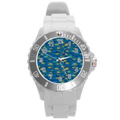 Blue Waves Round Plastic Sport Watch (l) by FunkyPatterns