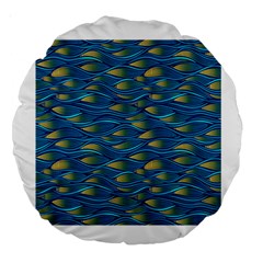 Blue Waves Large 18  Premium Round Cushions by FunkyPatterns