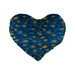 Blue Waves Standard 16  Premium Flano Heart Shape Cushions