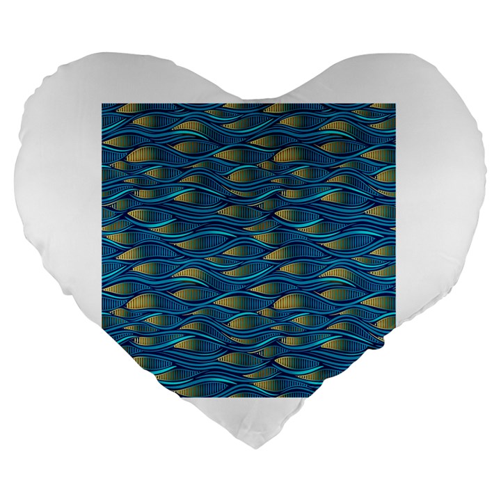 Blue Waves Large 19  Premium Flano Heart Shape Cushions