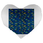 Blue Waves Large 19  Premium Flano Heart Shape Cushions Back