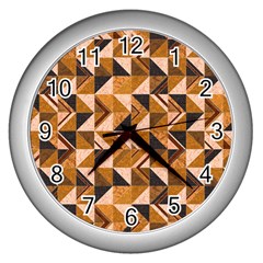 Brown Tiles Wall Clocks (silver) 