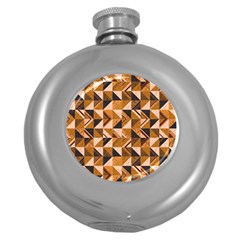 Brown Tiles Round Hip Flask (5 Oz) by FunkyPatterns