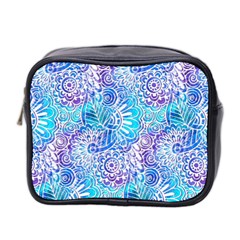 Boho Flower Doodle On Blue Watercolor Mini Toiletries Bag 2-side by KirstenStar