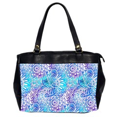 Boho Flower Doodle On Blue Watercolor Office Handbags (2 Sides) 