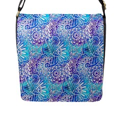 Boho Flower Doodle On Blue Watercolor Flap Messenger Bag (l)  by KirstenStar