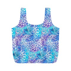 Boho Flower Doodle On Blue Watercolor Full Print Recycle Bags (m) 