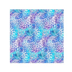 Boho Flower Doodle On Blue Watercolor Small Satin Scarf (square) by KirstenStar