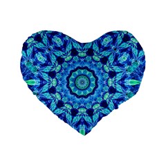 Blue Sea Jewel Mandala Standard 16  Premium Heart Shape Cushion 