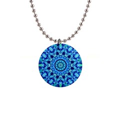 Blue Sea Jewel Mandala 1  Button Necklace