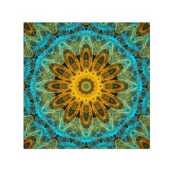 Blue Yellow Ocean Star Flower Mandala Small Satin Scarf (Square)