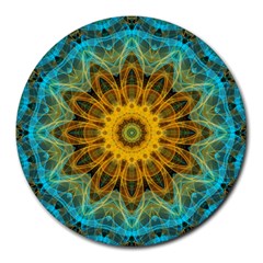 Blue yellow Ocean Star flower mandala Round Mousepad