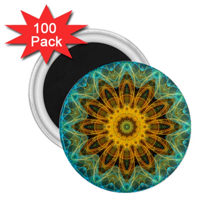 Blue yellow Ocean Star flower mandala 2.25  Magnet (100 pack) 