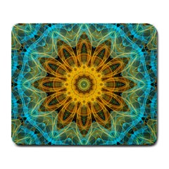 Blue yellow Ocean Star flower mandala Large Mousepad