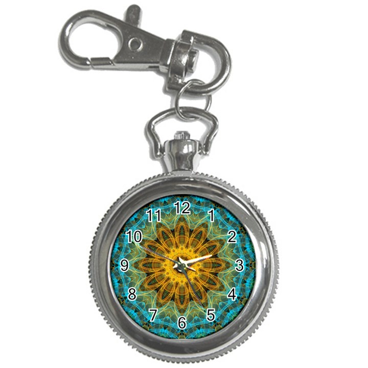 Blue yellow Ocean Star flower mandala Key Chain Watch