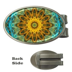 Blue yellow Ocean Star flower mandala Money Clip (Oval)