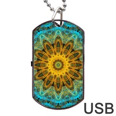 Blue yellow Ocean Star flower mandala Dog Tag USB Flash (One Side)