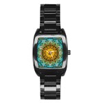 Blue yellow Ocean Star flower mandala Stainless Steel Barrel Watch Front