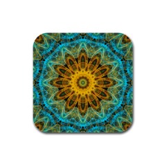 Blue yellow Ocean Star flower mandala Rubber Square Coaster (4 pack)