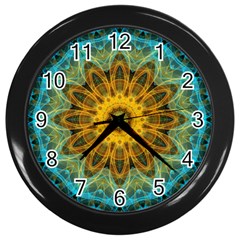 Blue yellow Ocean Star flower mandala Wall Clock (Black)