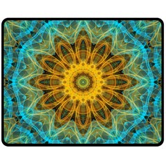 Blue yellow Ocean Star flower mandala Double Sided Fleece Blanket (Medium)