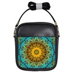 Blue yellow Ocean Star flower mandala Girls Sling Bag Front