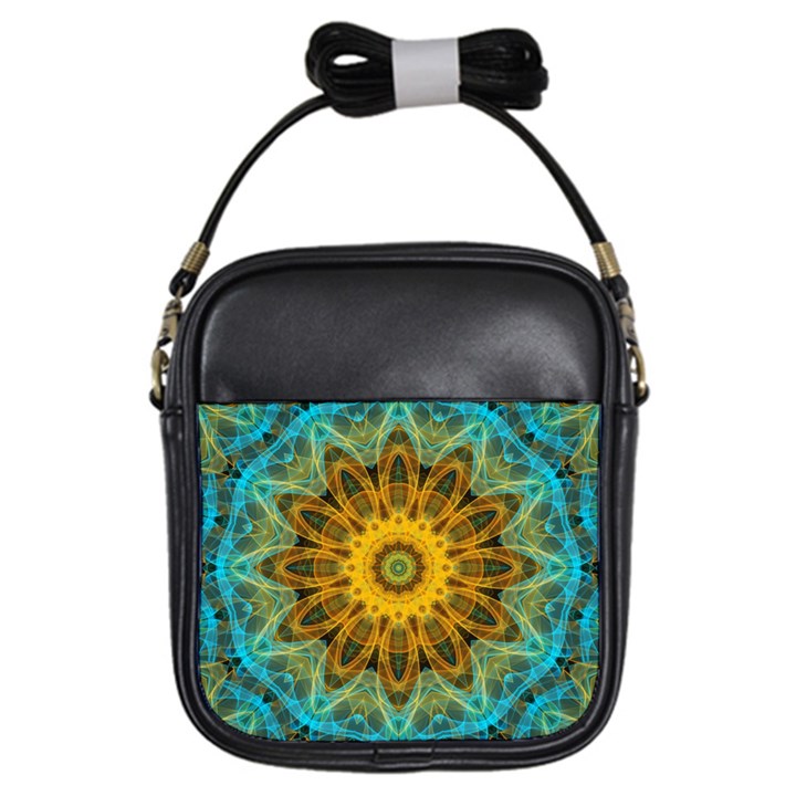 Blue yellow Ocean Star flower mandala Girls Sling Bag