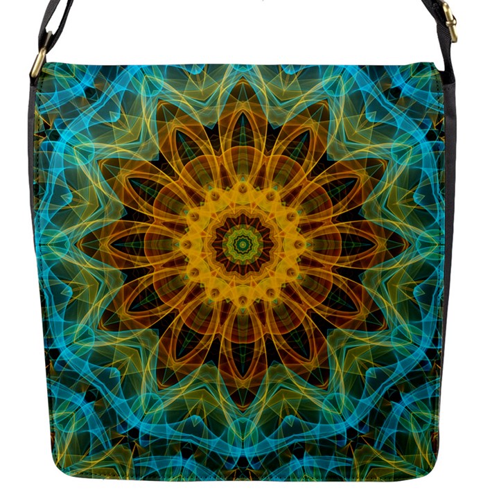 Blue yellow Ocean Star flower mandala Flap Closure Messenger Bag (S)