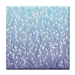 Blue Ombre Feather Pattern, White, Tile Coaster