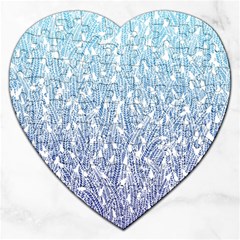 Blue Ombre Feather Pattern, White, Jigsaw Puzzle (heart) by Zandiepants