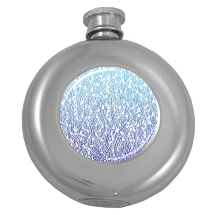 Blue Ombre feather pattern, white, Hip Flask (5 oz)