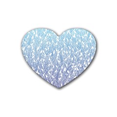 Blue Ombre Feather Pattern, White, Rubber Coaster (heart) by Zandiepants