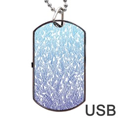 Blue Ombre Feather Pattern, White, Dog Tag Usb Flash (two Sides)