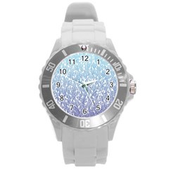 Blue Ombre Feather Pattern, White, Round Plastic Sport Watch (l) by Zandiepants