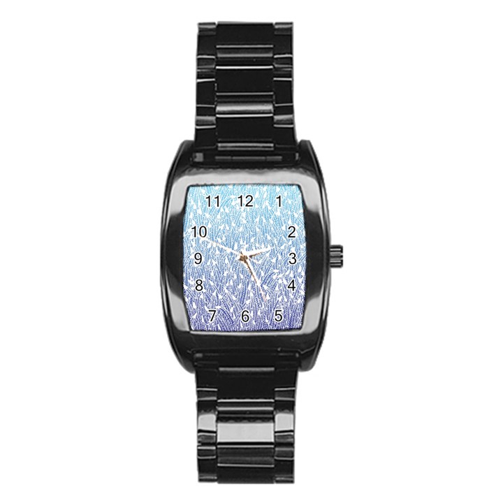 Blue Ombre feather pattern, white, Stainless Steel Barrel Watch