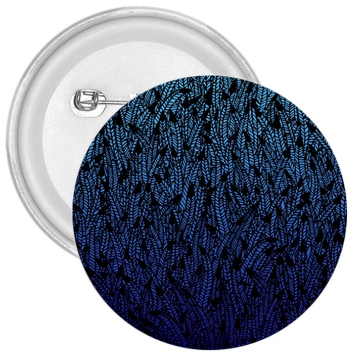 Blue Ombre feather pattern, black, 3  Button