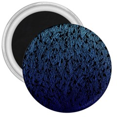 Blue Ombre Feather Pattern, Black, 3  Magnet by Zandiepants