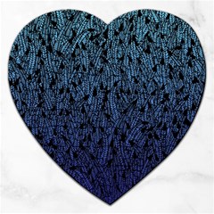 Blue Ombre Feather Pattern, Black, Jigsaw Puzzle (heart) by Zandiepants