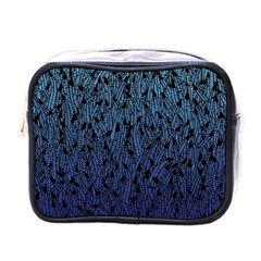 Blue Ombre Feather Pattern, Black, Mini Toiletries Bag (one Side) by Zandiepants