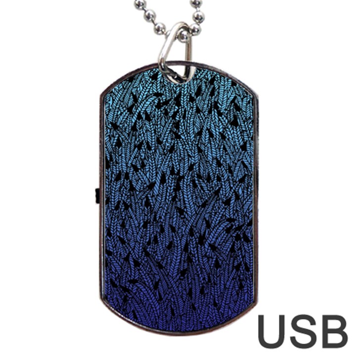 Blue Ombre feather pattern, black, Dog Tag USB Flash (One Side)